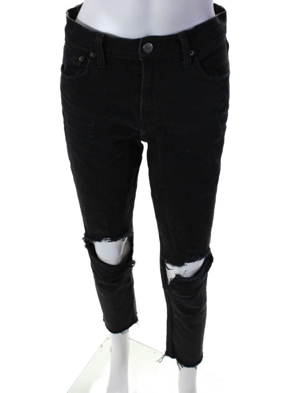 Reformation Camille Skinny Jeans in Black High Rise Distressed Knee Size 26 - Picture 5 of 9